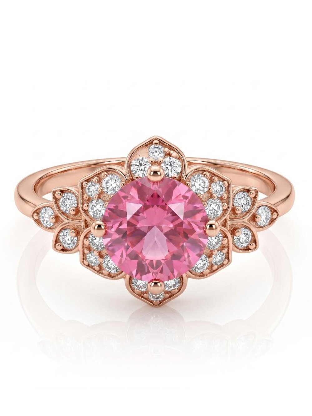 Pink Gemstone Flower ring, 925 Sterling Silver, 18k rose gold Charmed Aroma